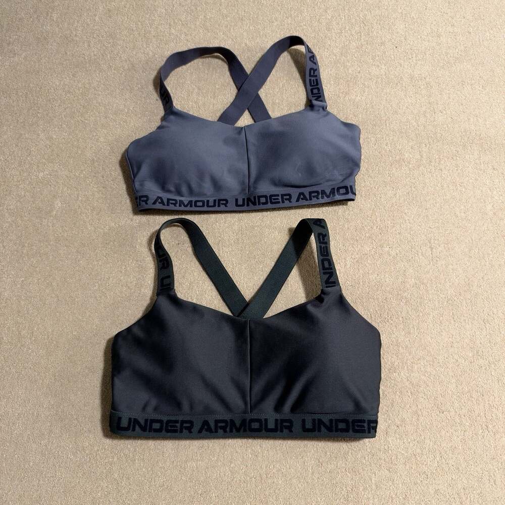 Under Armour Sports Bras. Crisscross Back. Set Of Two. Medium. Green And Gray